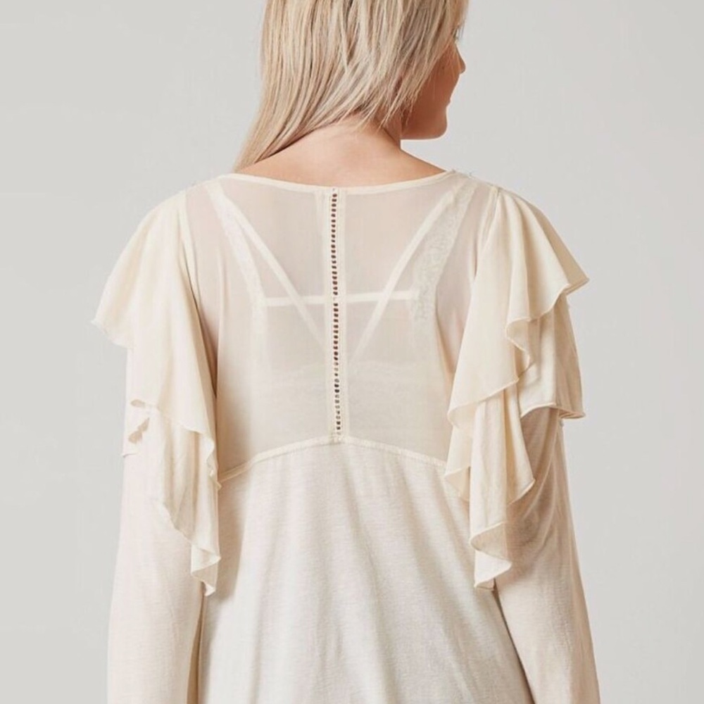 FREE PEOPLE La Cienega Cream Ruffle Top Boho Embroidered NWOT - Picture 3 of 6